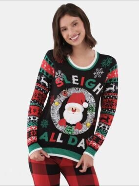 NEW! Women’s XL "Sleigh All Day" Festive Ugly Christmas Sweater Holiday Santa